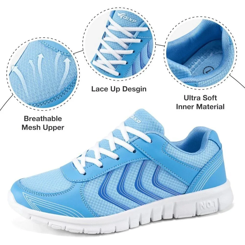 Women's Running Shoes Light Blue Slip On Mesh Sneakers Lightweight Walking Work
